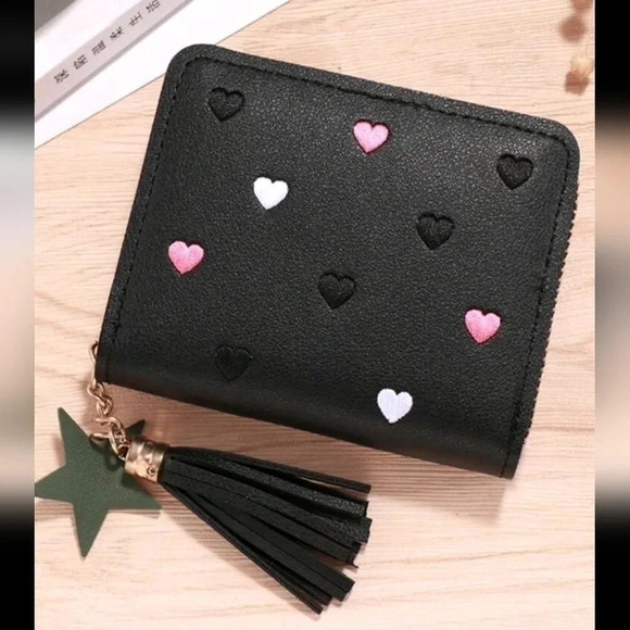 Handbags - Black heart tassel star cute wallet with zipper pouch hand bag girls women's fun